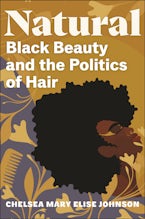 Graphic of a Black woman with natural hair. Silhouettes of plants and a comb in the background.