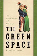 The Green Space Man in an American flag suit kisses a woman in a green dress